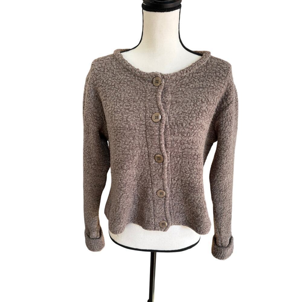 Anthropologie 100% Lambswool Cardigan Sweater Women’s M Brown Taupe Button Up